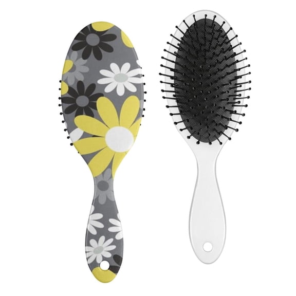 Floral Daisy Pattern Hair Brush, Boho Chic Detangler with Rustic Wildflowers and Country Daisy Design, Scalp Massage Comb for Daily Use