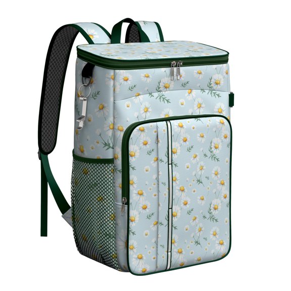 Floral Daisy Pattern Insulated Cooler Bag - 20L Leakproof Soft Cooler Backpack for Summer, Spring & Autumn Outings