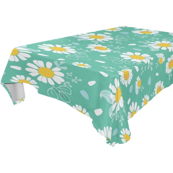 Floral Daisy Pattern Rectangle Tablecloth, Dust Proof Anti Wrinkle Wipeable Table Cloth Tabletop for of Dinner Kitchen Wedding Holiday Party 60"x90" Home Decor