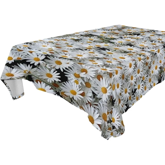 Floral Daisy Pattern Rectangle Tablecloth, Dust Proof Anti Wrinkle Wipeable Table Cloth Tabletop foration of Dinner Kitchen Wedding Holiday Party 60"x108" Decor Gift