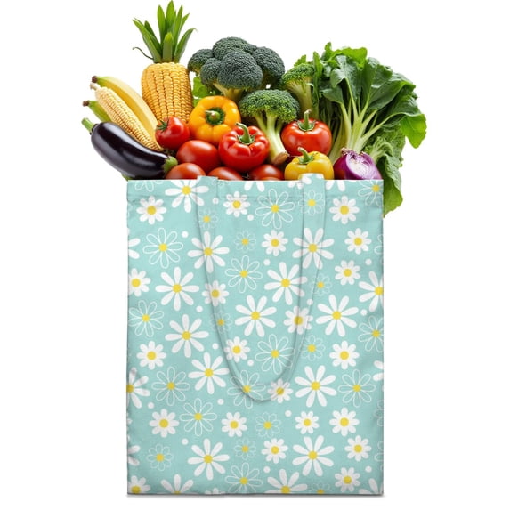 Floral Daisy Pattern Shopping Bag - Foldable, Durable & Washable Reusable Tote for Daily Use