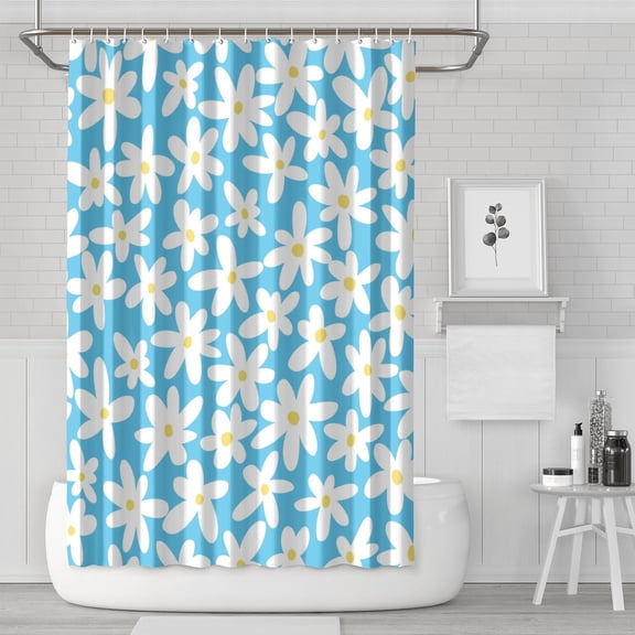 Floral Daisy Pattern Shower Curtain 72x72 Inch Machine Washable Quick Dry Boho Chic Bathroom Decor