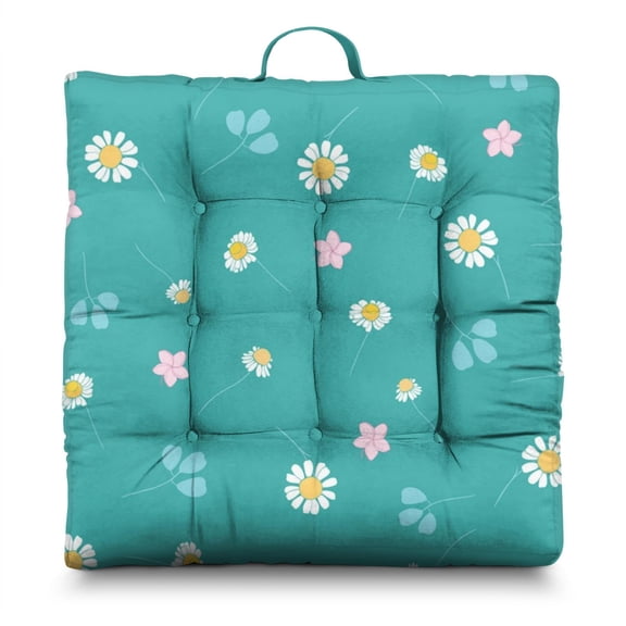 Floral Daisy Pattern Tatami Mat Seat Pad - Oversized Square Floor Cushion with Retro Daisy Graphic, Soft & Skin-Friendly for Meditation