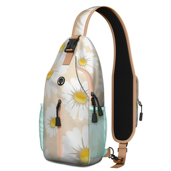 Floral Daisy Print Sling Backpack, Lightweight Crossbody Daypack with Adjustable Strap and Multiple Compartments, Vintage Boho Artistic Design, Suitable for Outdoor Activities and Short Trips