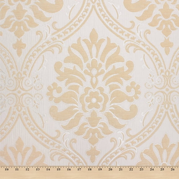 Floral Damask Chenille Upholstery Brocade Jacquard 56/57" Fabric By The Yard - Ivory / Beige