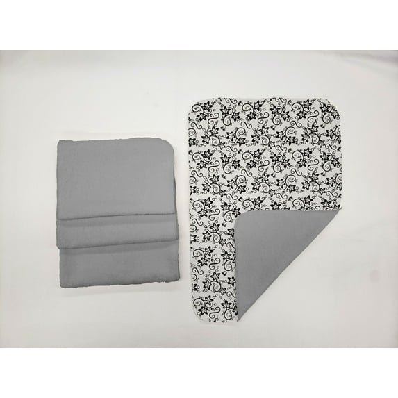 Floral Damask Hand Towels (Set of 4) by Penny's Needful Things (Towel Color: Gray) (White)
