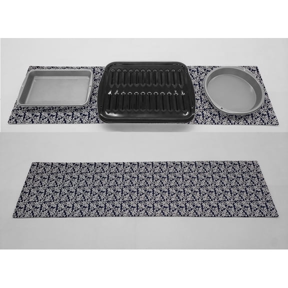 Floral Damask Hot Pads or Hot Pad Runner by Penny's Needful Things (Small: 11 x 18) (Navy Blue)