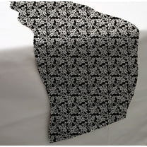 Floral Damask Table Runner by Penny's Needful Things (3 Feet Long - SCALLOPED) (Black)