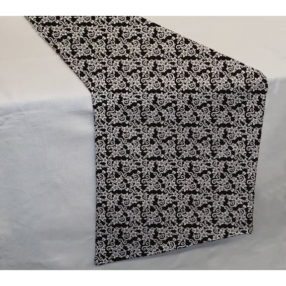 Floral Damask Table Runner by Penny's Needful Things (3 Feet Long - STRAIGHT) (Black)