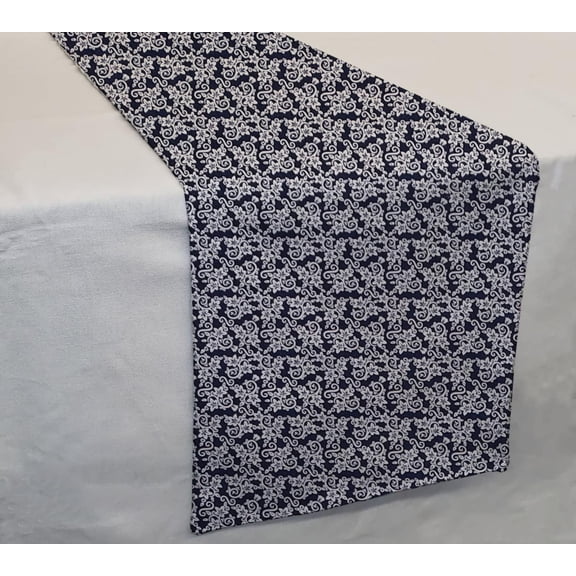 Floral Damask Table Runner by Penny's Needful Things (3 Feet Long - STRAIGHT) (Navy Blue)