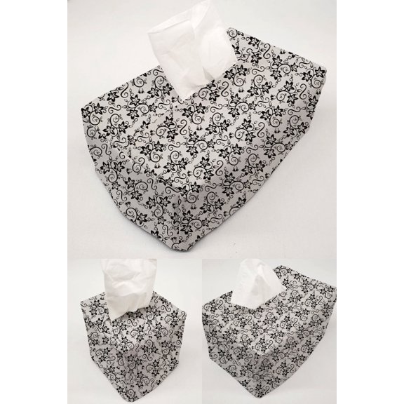 Floral Damask Tissue Box Cover by Penny's Needful Things (Cube) (White)