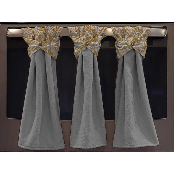 Floral Damask Wraparound Snap Hanging Towels (Set of 3) by Penny's Needful Things (Gold)(Terrycloth Color: Gray)