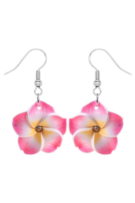 Floral Dangle Earrings for Women Hawaiian Tropical Plumeria Rubra Flower Drop Earrings with Cubic Zirconia Luau Beach Party Vacation Hawaiian Accessories Jewelry Gift