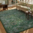 thumbnail image 1 of Floral Dark Green Area Rugs 5x7, Soft Washable Rugs for Living Room Bedroom,  Non Slip Low Pile Forest Stain Resistance Large Throw Carpet for Farmhouse Dining Room Office, Dark Green, 1 of 7