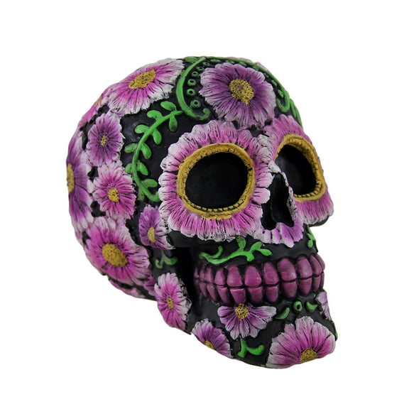 Floral Day of the Dead Black and Pink Sugar Skull Coin Bank