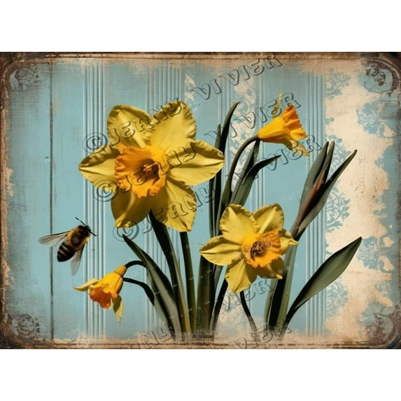 Floral Decor Daffodil Retro Aluminum Sign 12x8 IN Metal Tin Sign Daffodil Flower Wall Decor Boho Cafe Decor Tin Garden Signs for Outside Spring Flower Decor