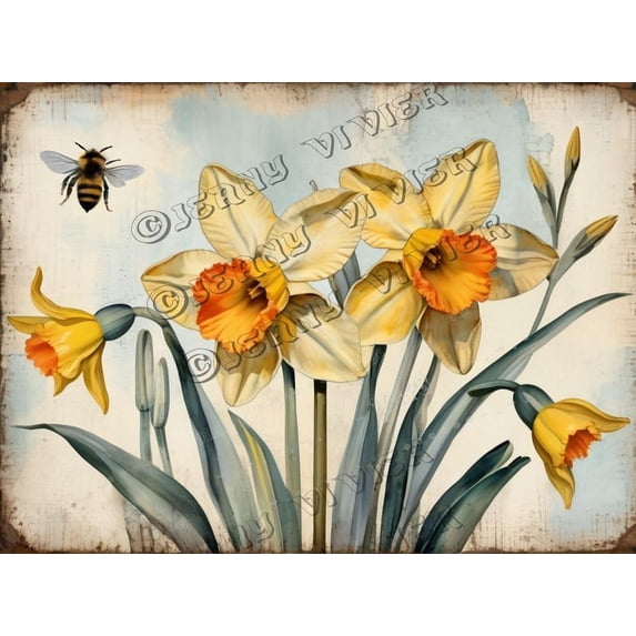 Floral Decor Daffodil Retro Aluminum Sign 5.5x8 IN Metal Tin Sign Daffodil Flower Wall Art Rustic Living Room Decor Tin Garden Signs for Outside Spring Flower Decor