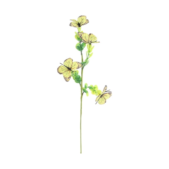 Floral Decor Hobby, Spring Decorations for Home, Butterfly Decor, Easter Spring Decor, 20 Inch Yellow Faux Eucalyptus Artificial Butterfly Pick for Table Accent, Mantel Display
