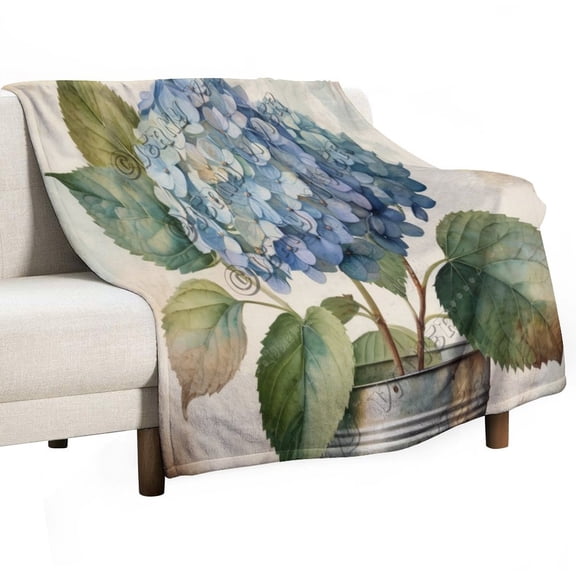 Floral Decor Hydrangea Pattern Flannel Blanket, Super Soft, Warm, Cozy, Fluffy, and Breathable, Perfect Throws for Bed, Couch, Sofa, for All Season Use 50"x60"