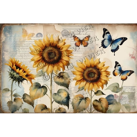 Floral Decor Sunflower And Butterfly Retro Aluminum Sign 5.5x8 IN Metal Tin Sign Sunflower Flower Wall Poster Farmhouse Room Decor Tin Garden Signs for Outside