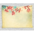 thumbnail image 1 of Floral Decor Tapestry, Spring Sakura Flower on Sun Sky Vintage Color Toned Abstract Nature Print, Wall Hanging for Bedroom Living Room Dorm Decor, 80W X 60L Inches, Beige Pink Teal, by Ambesonne, 1 of 2