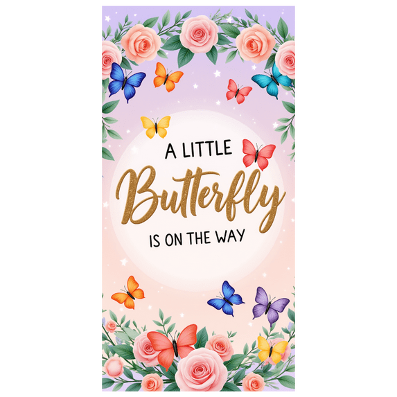 Floral Decoration Butterfly Baby Shower Banner Colorful Design for Pregnancy Announcement Gender Reveal Garden Party