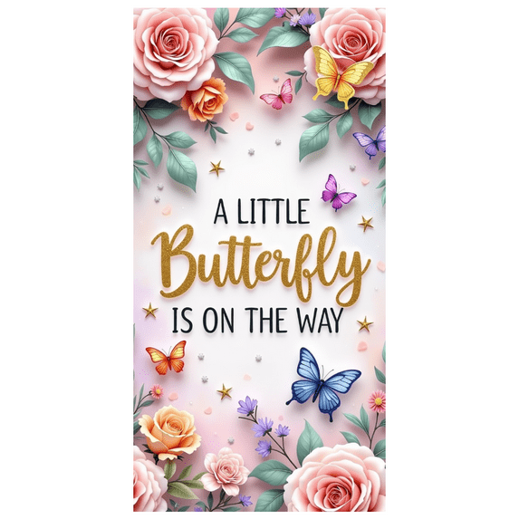Floral Decoration Butterfly Baby Shower Banner Colorful Design for Pregnancy Announcement Gender Reveal Garden Party