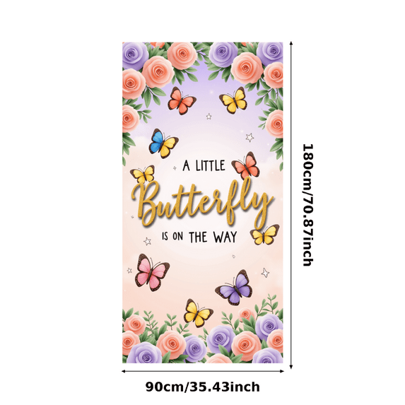 Floral Decoration Butterfly Baby Shower Banner Colorful Design for Pregnancy Announcement Gender Reveal Garden Party