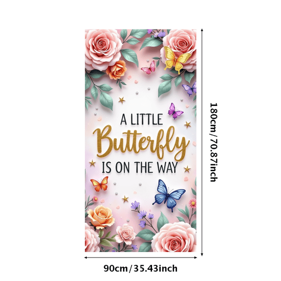 Floral Decoration Butterfly Baby Shower Banner Colorful Design for Pregnancy Announcement Gender Reveal Garden Party