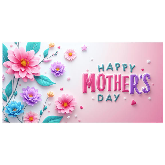 Floral Decorative Mother's Day Banner Spring Flower Theme Polyester Material Happy Celebration for Mother's Day Party Family Event Indoor Decoration