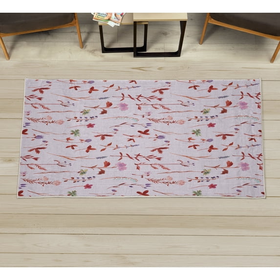 Floral Decorative Rug, Spring Season Themed Watercolors Painting of Herbs Flowers Botany Garden Art, Quality Carpet for Bedroom Dorm and Living Room, 6 Sizes, Dark Salmon, by Ambesonne