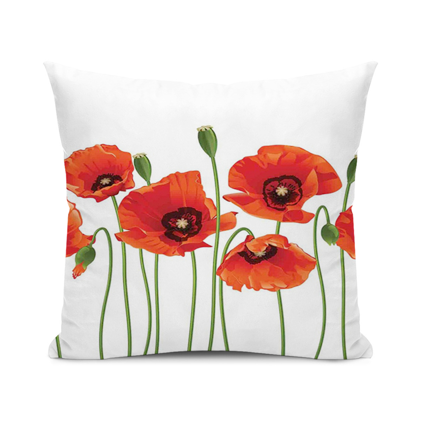 Floral Decorative Standard Size Pillowcase,Poppies of Spring Season
