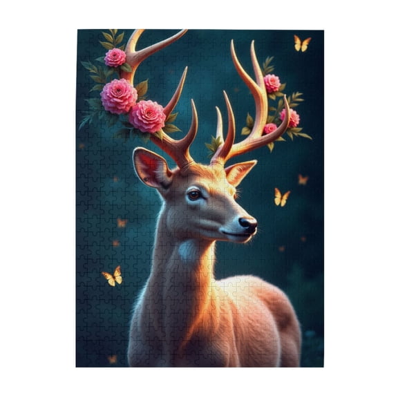 Floral Deer 500Piece Adult Jigsaw Puzzle Challenging And Relaxing Brain Teaser Unique Artwork Quality Pieces Great Gift For Puzzle Enthusiasts & Home Decor