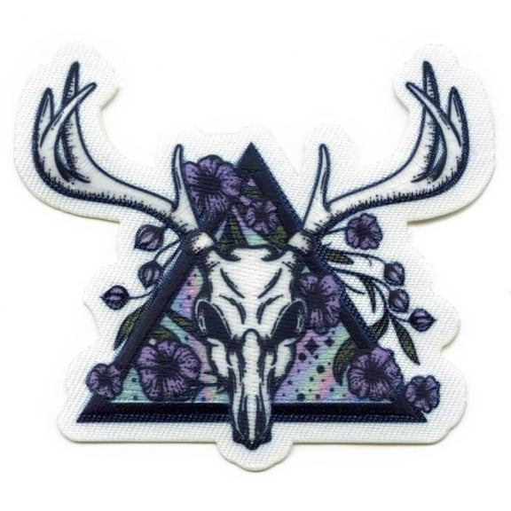 Floral Deer Skull Triangle Patch EXCLUSIVE Embroidered Iron On