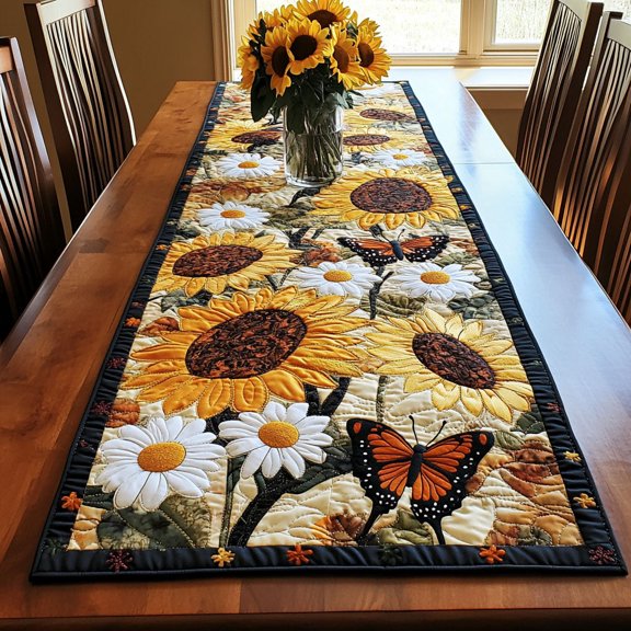 Floral Delight Quilted Table Runner, Seasonal Dining Room and Kitchen Table Decoration