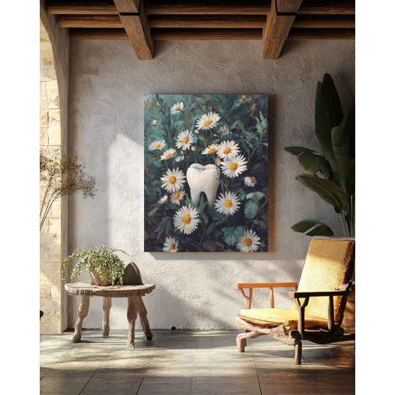 Floral Dental Moody Tooth Wall Art Print, Unframed Paper Poster 8x10in