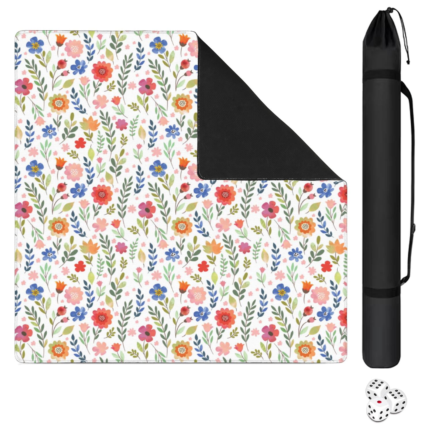 Floral Design Anti-Skid Mahjong Mat, 31.5 Inch Square Rubber Table Topper Ensures Secure Placement & Noise Reduction During Board Games