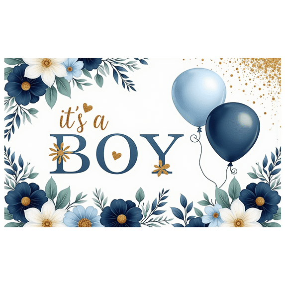 Floral Design Baby Shower Banner Blue Balloons Baby Announcement for Indoor Decoration Baby Party Celebration Newborn Event