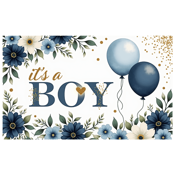 Floral Design Baby Shower Banner Blue Balloons Baby Announcement for Indoor Decoration Baby Party Celebration Newborn Event