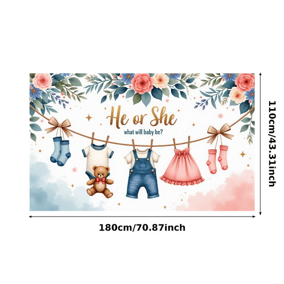Floral Design Baby Shower Banner Clothesline Theme He or She Decoration Cotton Material Gender Reveal for Baby Shower Celebration Event Indoor Decoration