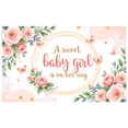 thumbnail image 1 of Floral Design Baby Shower Banner Girl Arrival Pink Flowers Butterfly Decoration for Newborn Celebration Party Event, 1 of 8