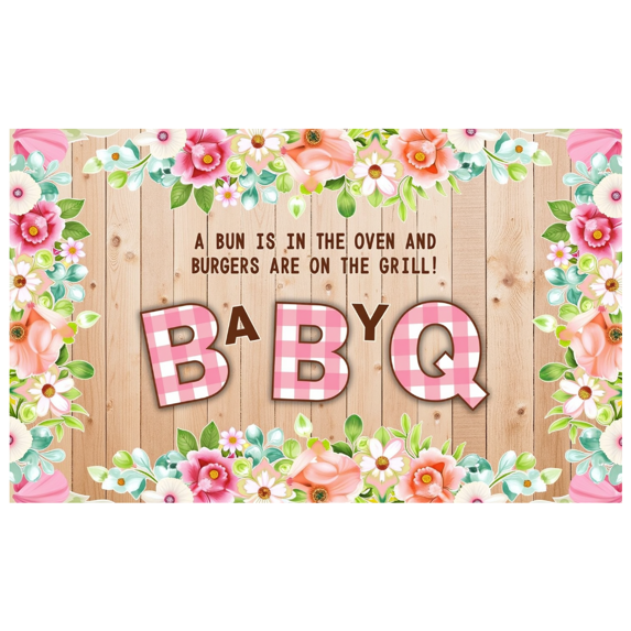 Floral Design Baby Shower Banner Polyester BBQ Event Decor for Baby Shower Gender Reveal BBQ Party
