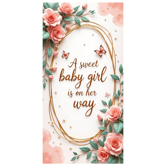 Floral Design Baby Shower Banner Sweet Baby Girl Decor Butterfly Theme for Baby Shower Party Girls Celebration Nursery Decor