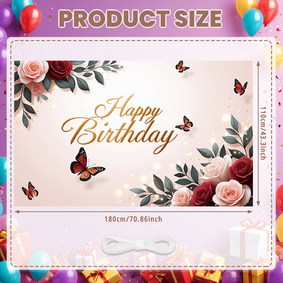 Floral Design Banner Butterfly Theme Decorative Flowers Celebration for Birthday Party Indoor Decoration Kids Event