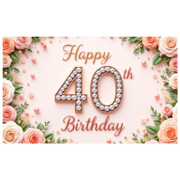 Floral Design Banner Rose Theme Decorative Sequin Birthday Banner for 40th Celebration Party Event Decor Indoor Use
