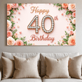 thumbnail image 1 of Floral Design Banner Rose Theme Decorative Sequin Birthday Banner for 40th Celebration Party Event Decor Indoor Use, 1 of 9