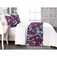 thumbnail image 1 of Floral Design Bed Runner Set, Nostalgic Feelings Hibiscus Flowers with Spring Butterfly Pattern Art, Decorative Bedding Scarf & 2 Pillow Shams for Hotels Homes, Queen, Plum Deep Sky Blue, by Ambesonne, 1 of 3