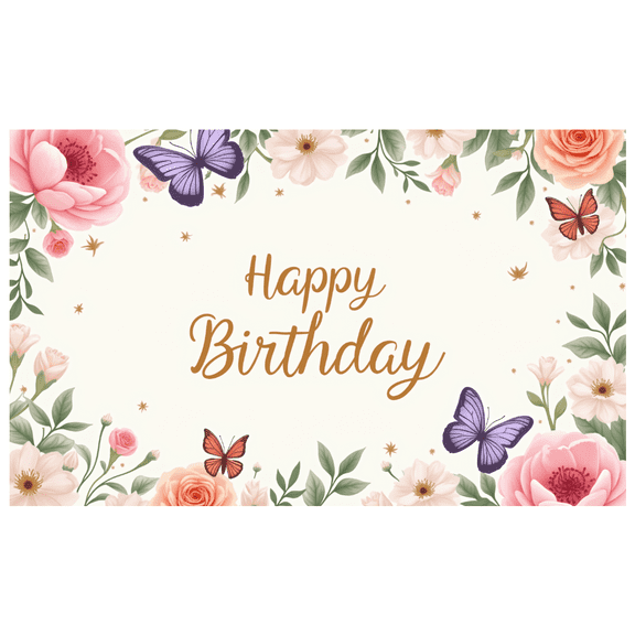 Floral Design Birthday Banner Butterfly Flowers Decorative Banner Happy Birthday for Garden Party Kids Celebration Outdoor Event