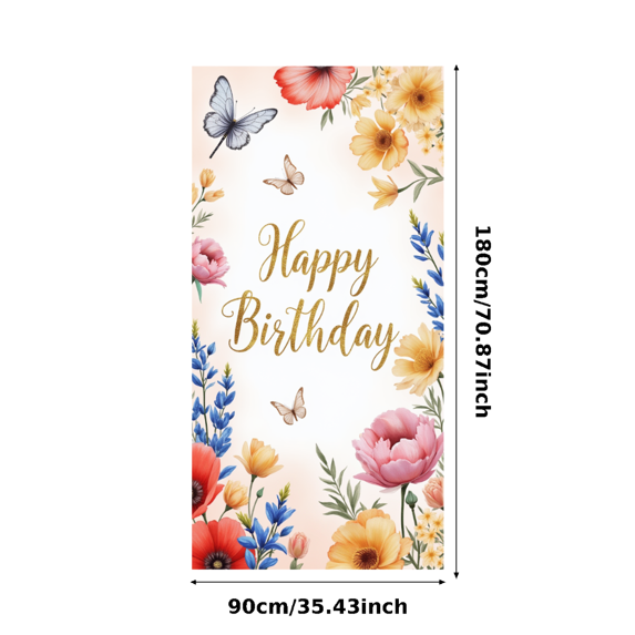 Floral Design Birthday Banner Butterfly Nature Theme for Celebration Party Indoor Outdoor