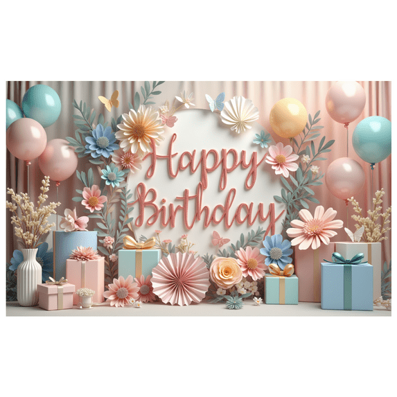 Floral Design Birthday Banner Decorative Flowers Celebration Banner for Birthday Party Indoor Decoration Event Celebration